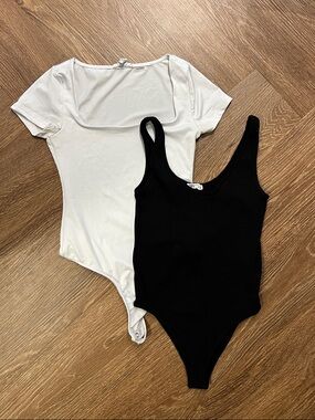 BOGO Bodysuits - Black Ribbed Tank & White Scoop Neck